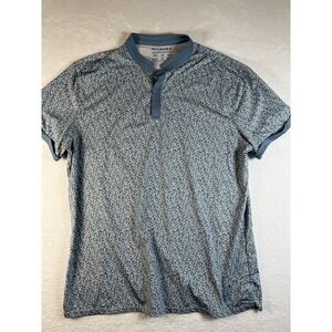 Mantra Shirt Mens XL Blue Geometric Henley Recycled Bottles Casual Tee